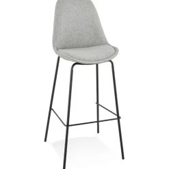 Tabouret de bar 'ALOE' en tissu gris avec pied en métal