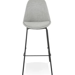 Tabouret de bar 'ALOE' en tissu gris avec pied en métal