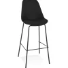 Tabouret de bar 'ALOE' en tissu noir avec pied en métal