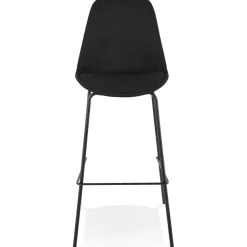 Tabouret de bar 'ALOE' en tissu noir avec pied en métal