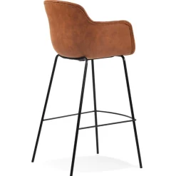 Tabouret de bar avec accoudoirs 'CALVIN' en microfibre brune