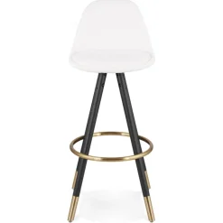 Tabouret de bar 'CLARISSE' en tissu bouloché blanc et 4 pieds en bois noir