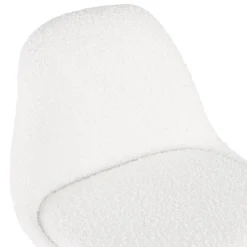 Tabouret de bar 'CLARISSE' en tissu bouloché blanc et 4 pieds en bois noir