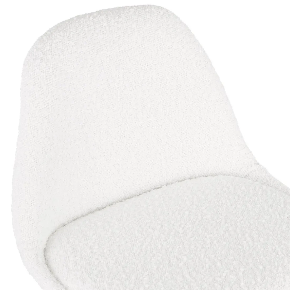 Tabouret de bar 'CLARISSE' en tissu bouloché blanc et 4 pieds en bois noir