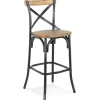 Tabouret de bar 'COTTAGE' en bois finition Noyer effet vieilli noir