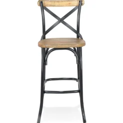 Tabouret de bar 'COTTAGE' en bois finition Noyer effet vieilli noir