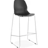 Tabouret de bar design empilable 'BERLIN' noir avec pied en métal chromé