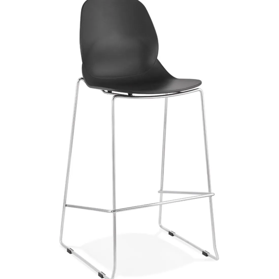 Tabouret de bar design empilable 'BERLIN' noir avec pied en métal chromé