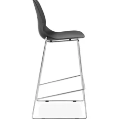 Tabouret de bar design empilable 'BERLIN' noir avec pied en métal chromé