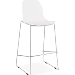 Tabouret de bar design empilable 'BERLIN' blanc avec pied en métal chromé