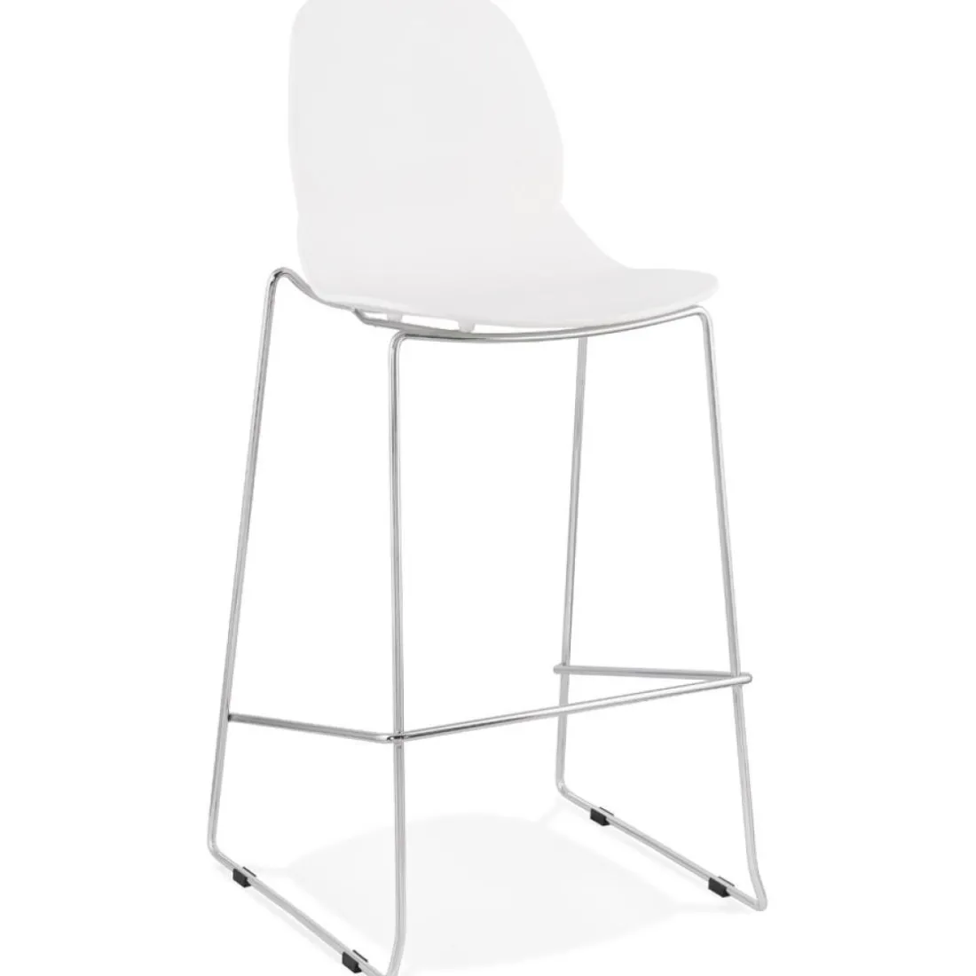 Tabouret de bar design empilable 'BERLIN' blanc avec pied en métal chromé