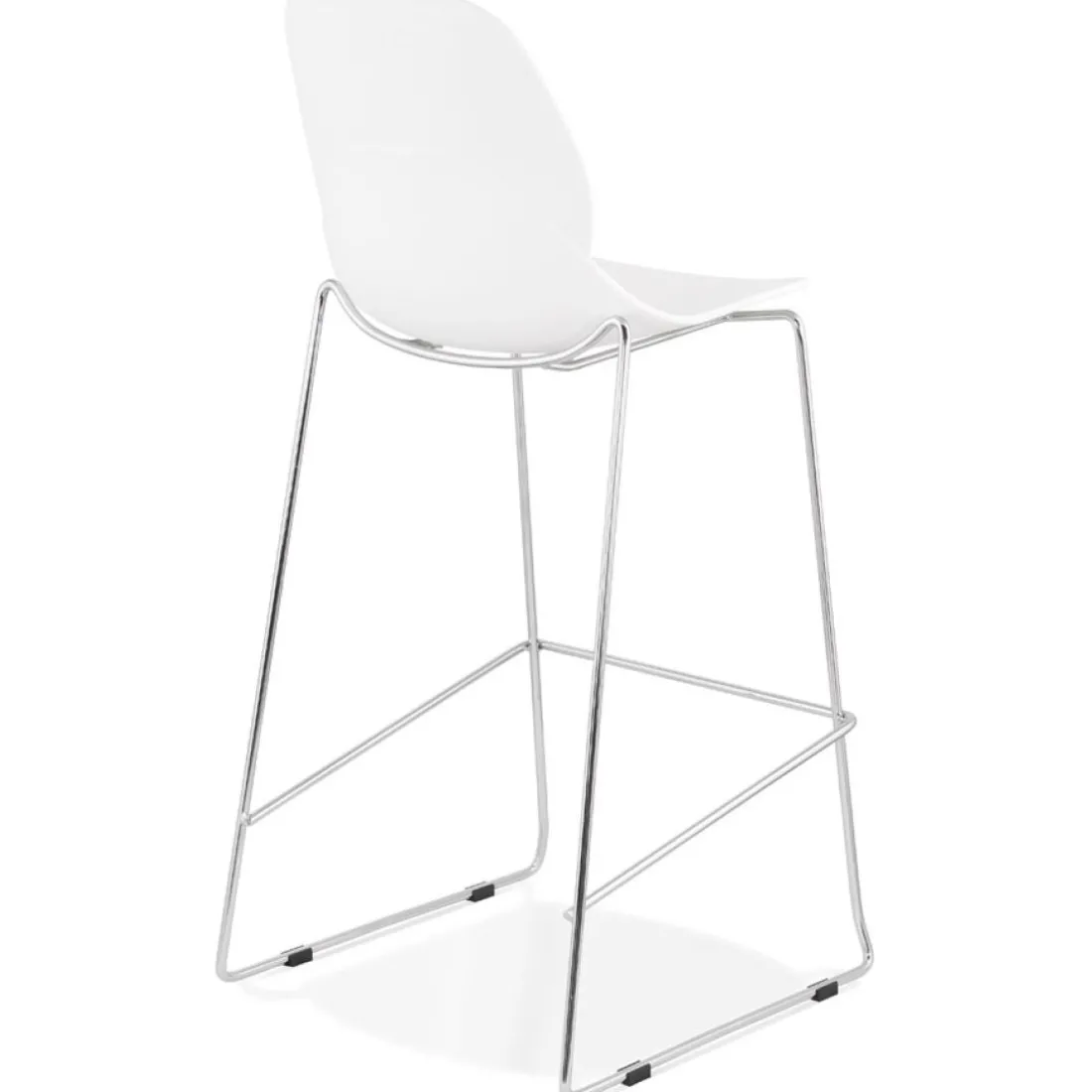 Tabouret de bar design empilable 'BERLIN' blanc avec pied en métal chromé