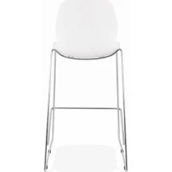 Tabouret de bar design empilable 'BERLIN' blanc avec pied en métal chromé
