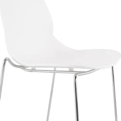 Tabouret de bar design empilable 'BERLIN' blanc avec pied en métal chromé