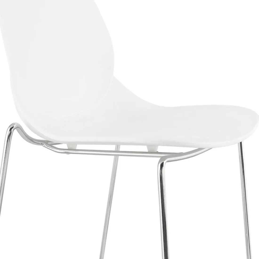 Tabouret de bar design empilable 'BERLIN' blanc avec pied en métal chromé