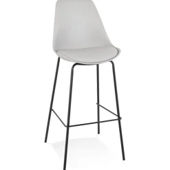 Tabouret de bar design 'LEMON' gris avec pied en métal noir