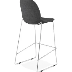 Tabouret de bar empilable 'FAKIR' en tissu gris foncé et pied en métal chromé