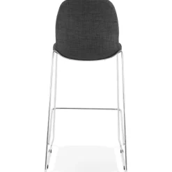 Tabouret de bar empilable 'FAKIR' en tissu gris foncé et pied en métal chromé