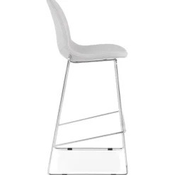Tabouret de bar empilable 'FAKIR' en tissu gris clair et pied en métal chromé