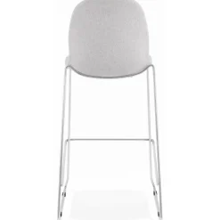 Tabouret de bar empilable 'FAKIR' en tissu gris clair et pied en métal chromé