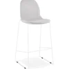 Tabouret de bar empilable 'FAKIR' en tissu gris clair et pied en métal blanc