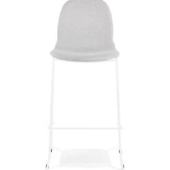 Tabouret de bar empilable 'FAKIR' en tissu gris clair et pied en métal blanc