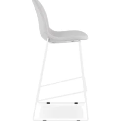 Tabouret de bar empilable 'FAKIR' en tissu gris clair et pied en métal blanc
