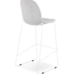 Tabouret de bar empilable 'FAKIR' en tissu gris clair et pied en métal blanc
