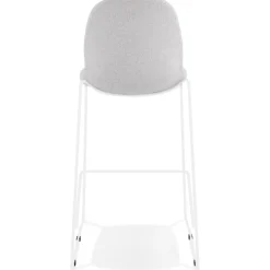 Tabouret de bar empilable 'FAKIR' en tissu gris clair et pied en métal blanc