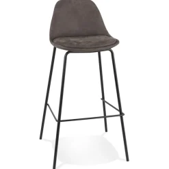 Tabouret de bar 'GIRON' en microfibre gris foncé et pied en métal noir