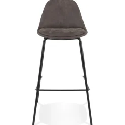 Tabouret de bar 'GIRON' en microfibre gris foncé et pied en métal noir
