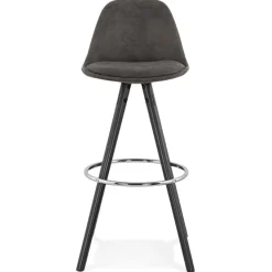 Tabouret de bar 'MARKA' en microfibre grise et pieds en bois noir