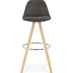 Tabouret de bar 'MARKA' en microfibre grise et pieds en bois naturel