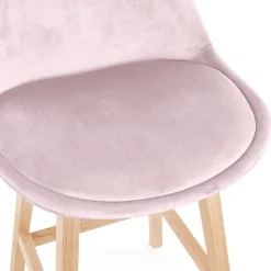 Tabouret de bar 'MORISS' en velours rose et pieds en bois naturel