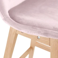 Tabouret de bar 'MORISS' en velours rose et pieds en bois naturel