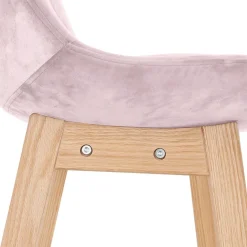 Tabouret de bar 'MORISS' en velours rose et pieds en bois naturel