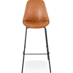 Tabouret de bar 'RITUAL' en matière synthétique brune et pied en métal noir