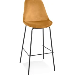 Tabouret de bar 'SPARK' en velours moutarde et pieds en métal noir
