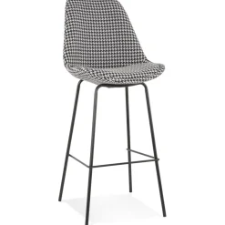 Tabouret de bar 'SPARK' en tissu pied de poule et pieds en métal noir