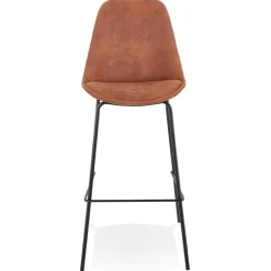 Tabouret de bar 'TAO' en microfibre brune et pieds en métal noir