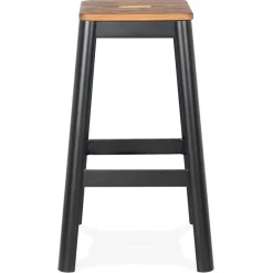 Tabouret haut style industriel 'LIDYA' avec structure en métal noir et assise en bois