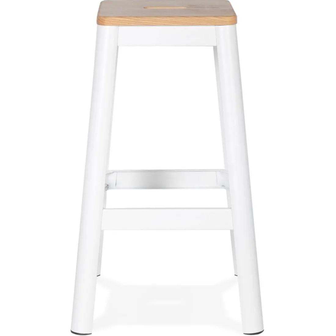 Tabouret haut style industriel 'LIDYA' avec structure en métal blanc et assise en bois