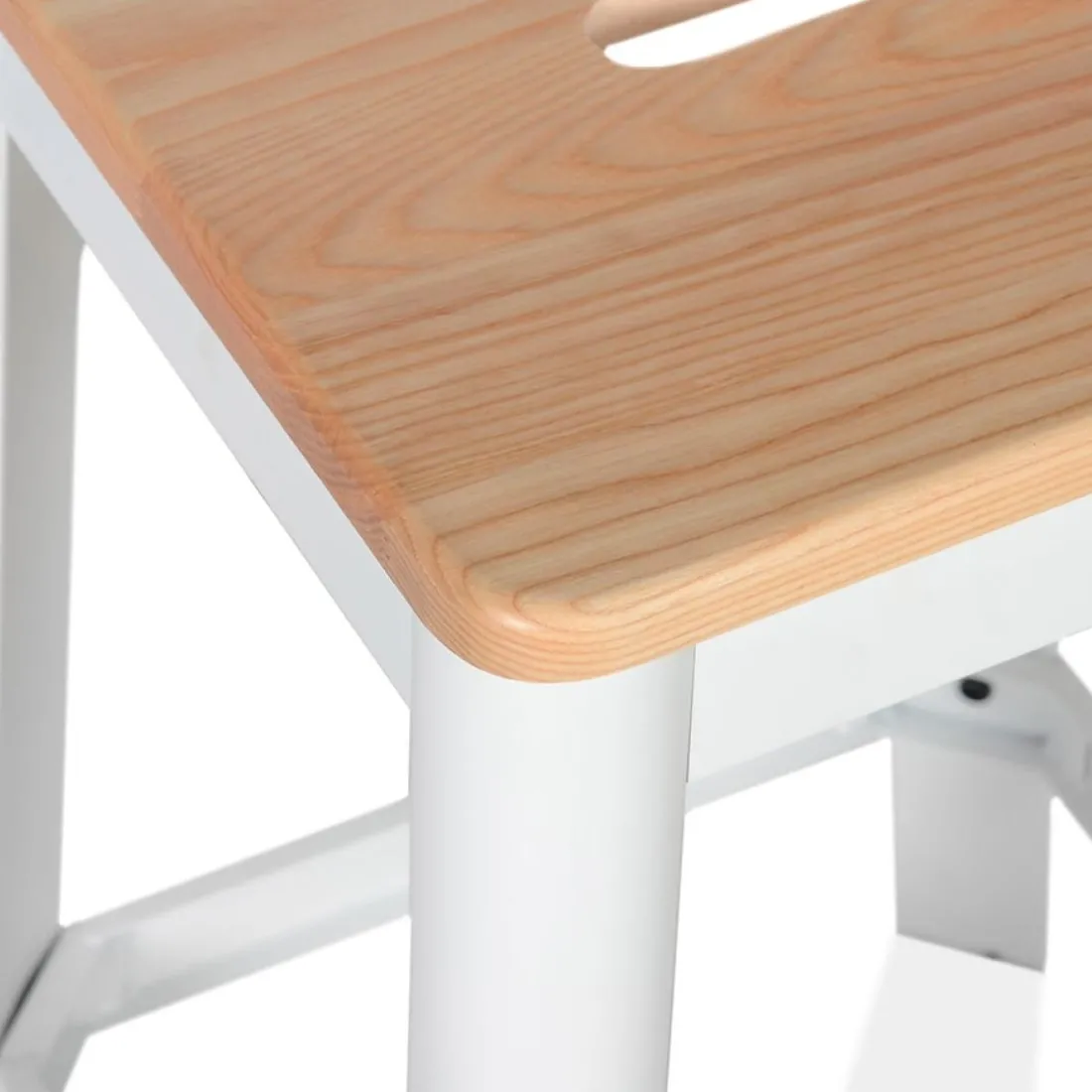 Tabouret haut style industriel 'LIDYA' avec structure en métal blanc et assise en bois