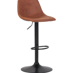 Tabouret réglable design 'OMALET' en microfibre brune et pied en métal noir
