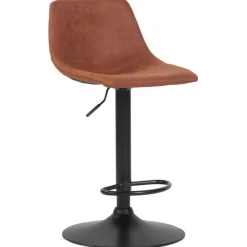 Tabouret réglable design 'OMALET' en microfibre brune et pied en métal noir