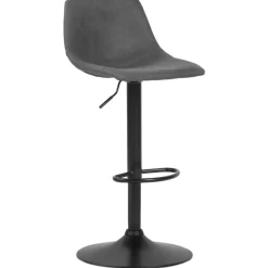 Tabouret réglable design 'OMALET' en microfibre gris foncé et pied en métal noir