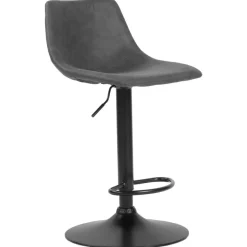Tabouret réglable design 'OMALET' en microfibre gris foncé et pied en métal noir
