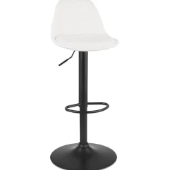 Tabouret réglable 'LANCELOT' en tissu bouclé blanc et pied en métal noir