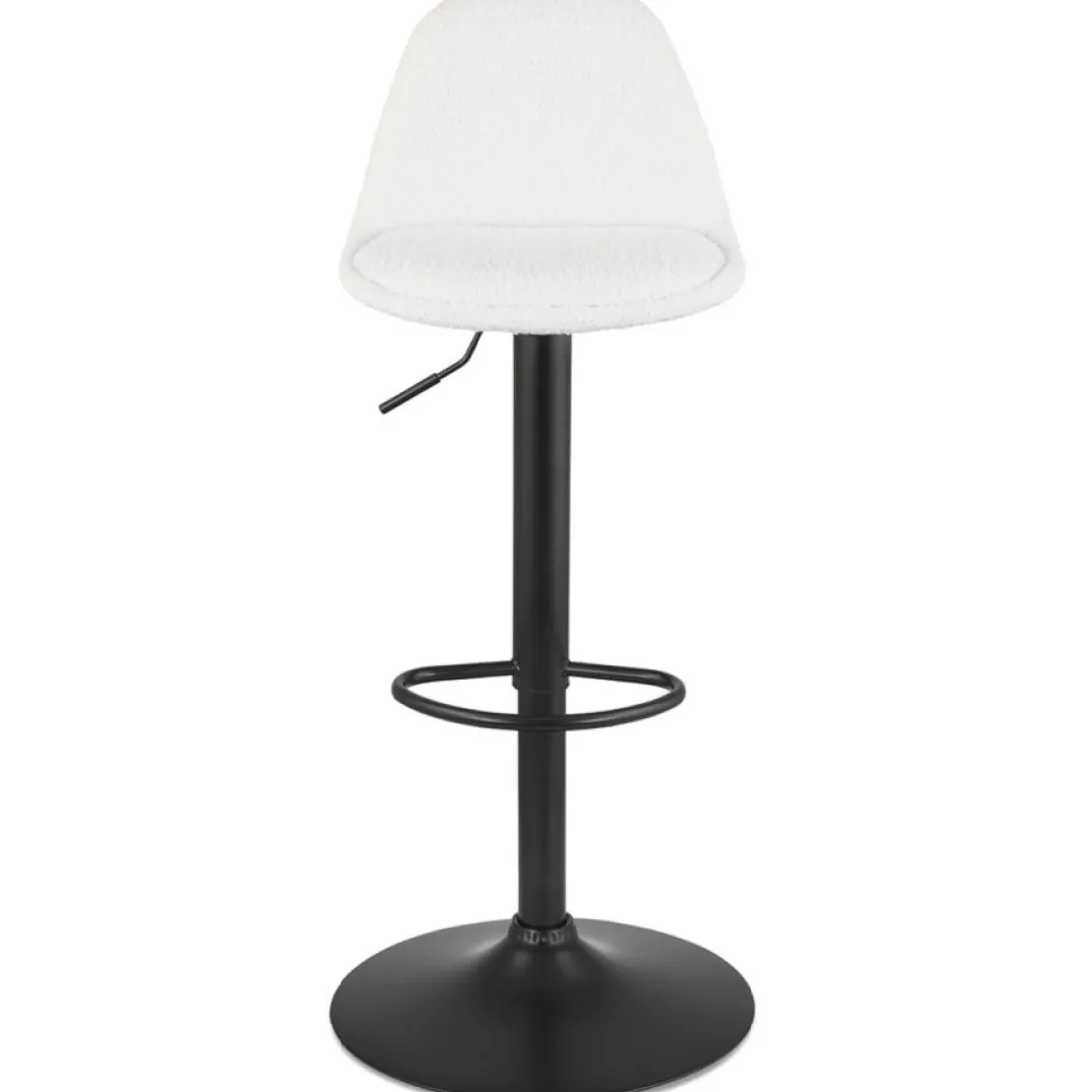 Tabouret réglable 'LANCELOT' en tissu bouclé blanc et pied en métal noir