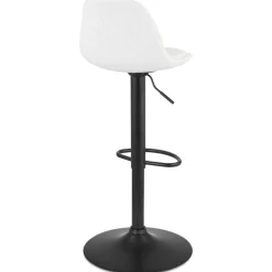 Tabouret réglable 'LANCELOT' en tissu bouclé blanc et pied en métal noir